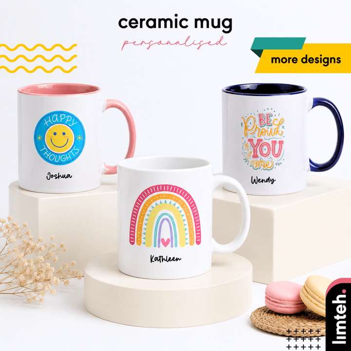 Customised Gift Ceramic Mug 325ML | Boho Rainbow | Motivational Quotes | Water Glass Cup | Personalized Gift | Farewell Gifts