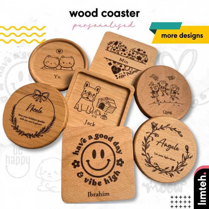 Personalised Wood Cup Coasters | Custom Design | Personalized Engraving Gift |  Customized Wood Children's Day