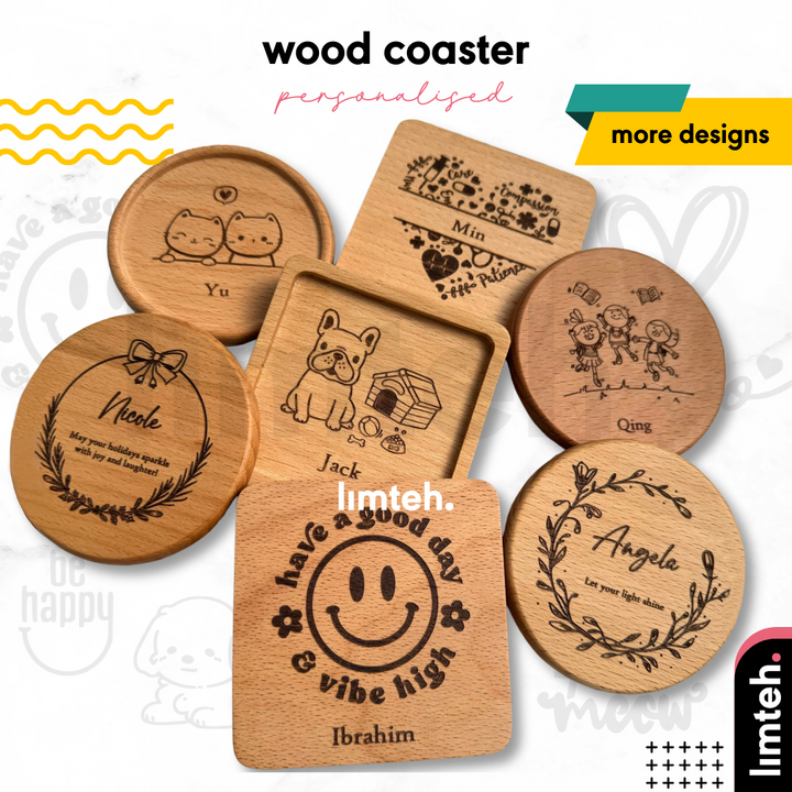 Personalised Wood Cup Coasters | Custom Design | Personalized Engraving Gift |  Customized Wood Children's Day