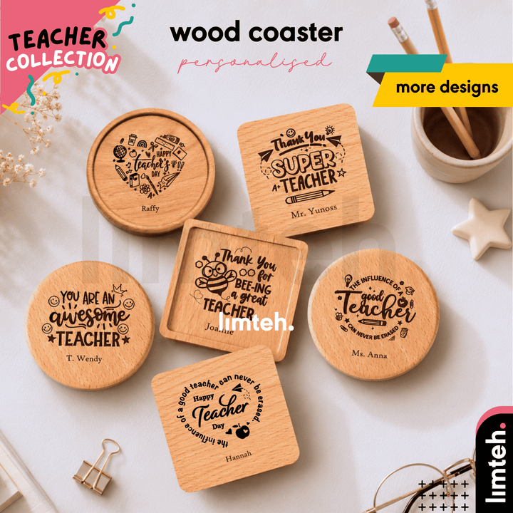 Personalised Wood Cup Coasters | Custom Design | Personalized Engraving Gift |  Customized Wood Children's Day