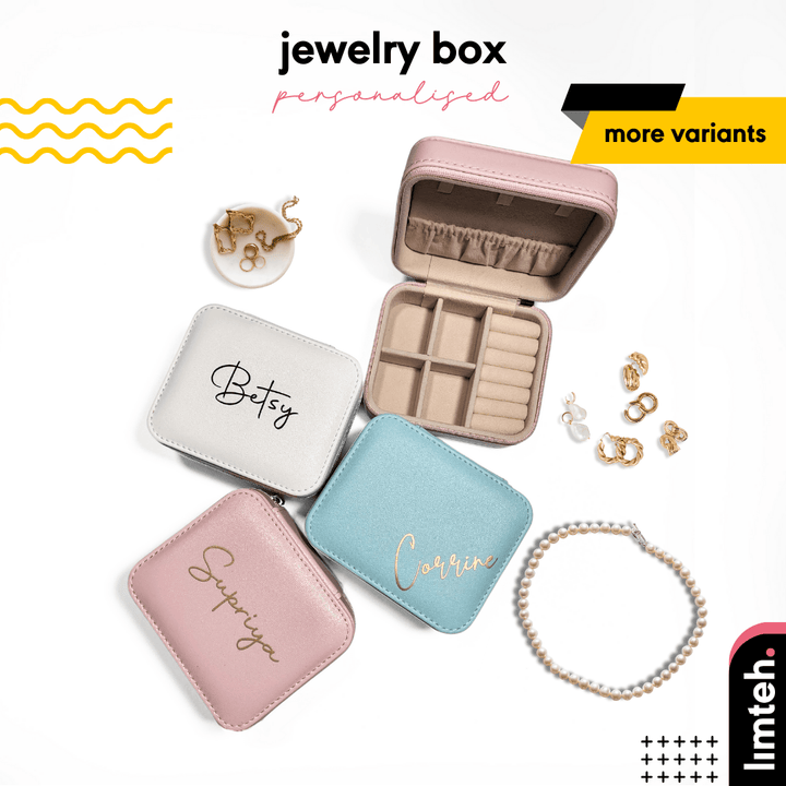 Personalised Portable Jewelry Box | Mini Travel Jewellery Storage Case | Velvet Rings Earrings Necklace Organizer