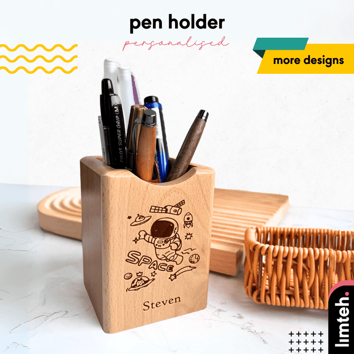 Personalised Pen Pencil Holder Wood | Desktop Organizer | Storage Office School Accessories Home Organizer | LIMTEH