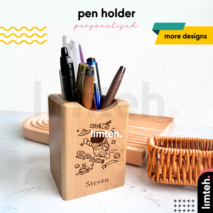 Personalised Pen Pencil Holder Wood | Desktop Organizer | Storage Office School Accessories Home Organizer | LIMTEH