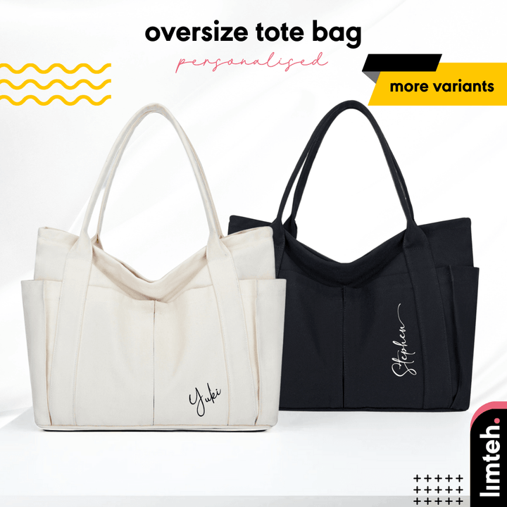 Personalised Oversize Tote Bag with compartments |  Laptop Bag | Canvas Bag | Organiser bag | Shoulder Bag | LIMTEH