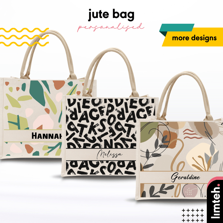 Personalised Abstract Jute Bag | Custom Tote Bag | Customizable Jute Drawstring Bag | Top-handle Bag for Gifts | LIMTEH