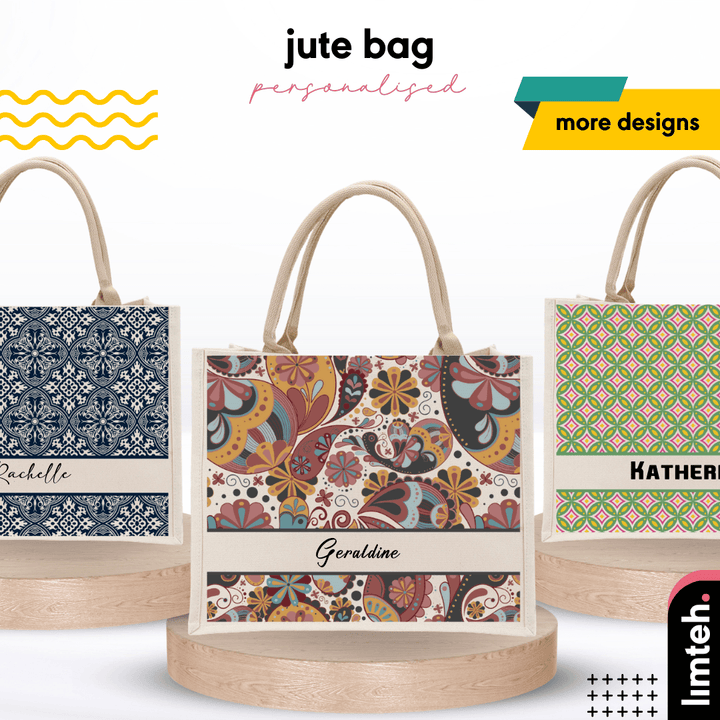 Personalised Ethnic Design Jute Bag | Custom Tote Bag |Customizable Jute Drawstring Bag| Top-handle Bag for Gifts | LIMTEH