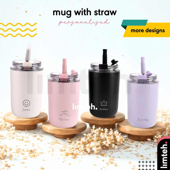 Personalised Engraved Insulated Stainless Steel Coffee Cup With Straw | Farewell Gift | Christmas