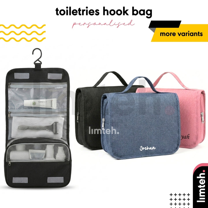 Personalised Toiletries Hook Bag | Portable Travel Organizer | Cosmetic Makeup Bag | Farewell Gift | LIMTEH