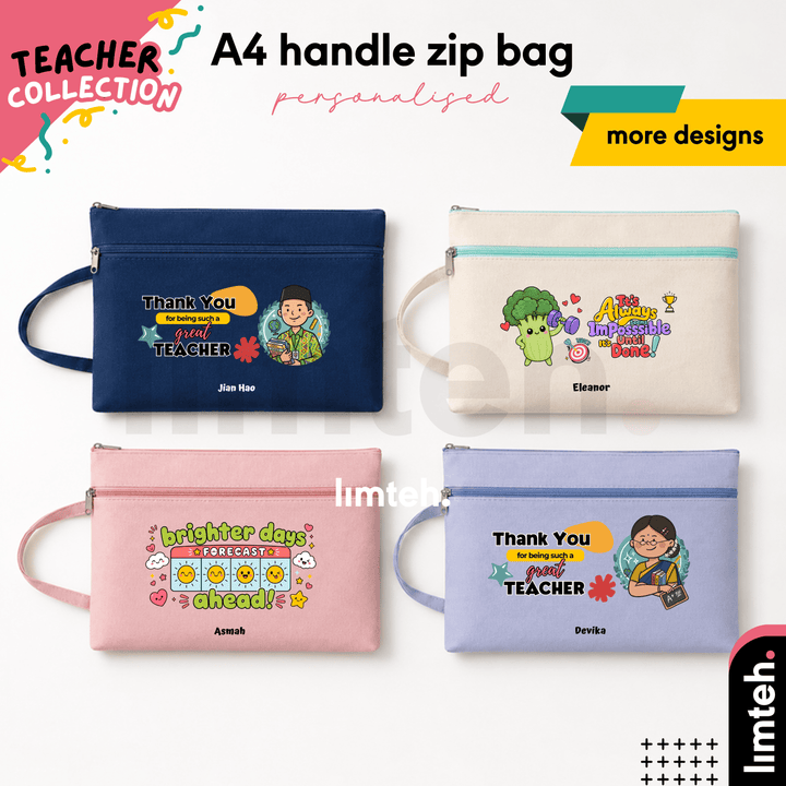 Personalised Canvas Handle Zip Bag | A4 Document Organizer | Durable Handheld File Pouch | Farewell Office Gift | LIMTEH