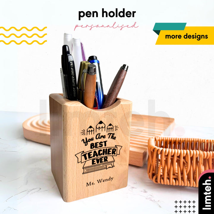 Personalised Pen Pencil Holder Wood | Desktop Organizer | Storage Office School Accessories Home Organizer | LIMTEH