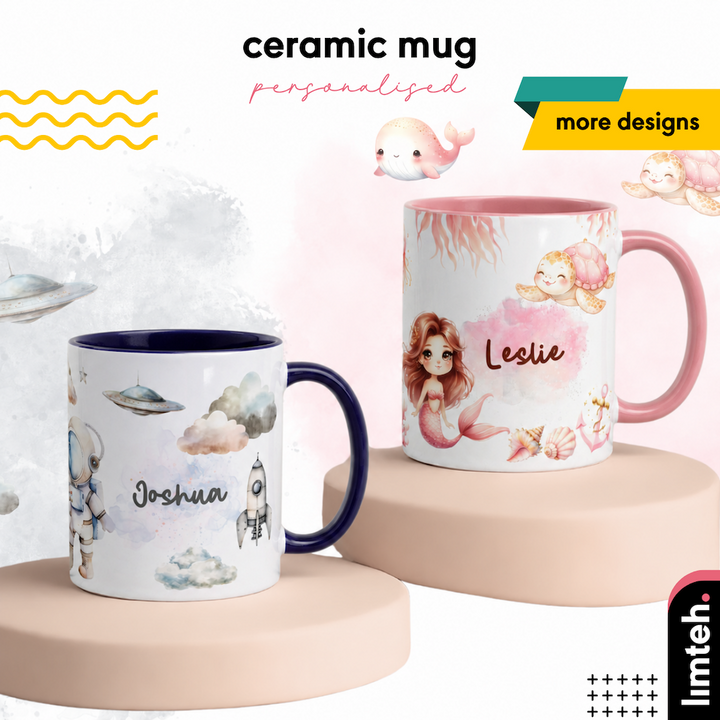 Customised Gift Ceramic Mug 325ML | Watercolor Design Cup | Water Glass Cup | Personalized Gift | Farewell Gifts