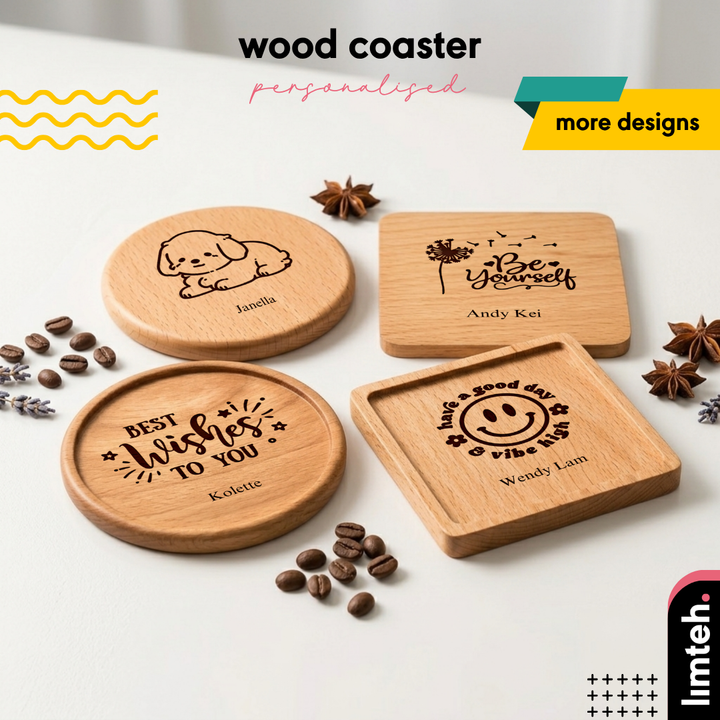 Personalised Wood Cup Coasters | Custom Design | Personalized Engraving Gift |  Customized Wood Children's Day