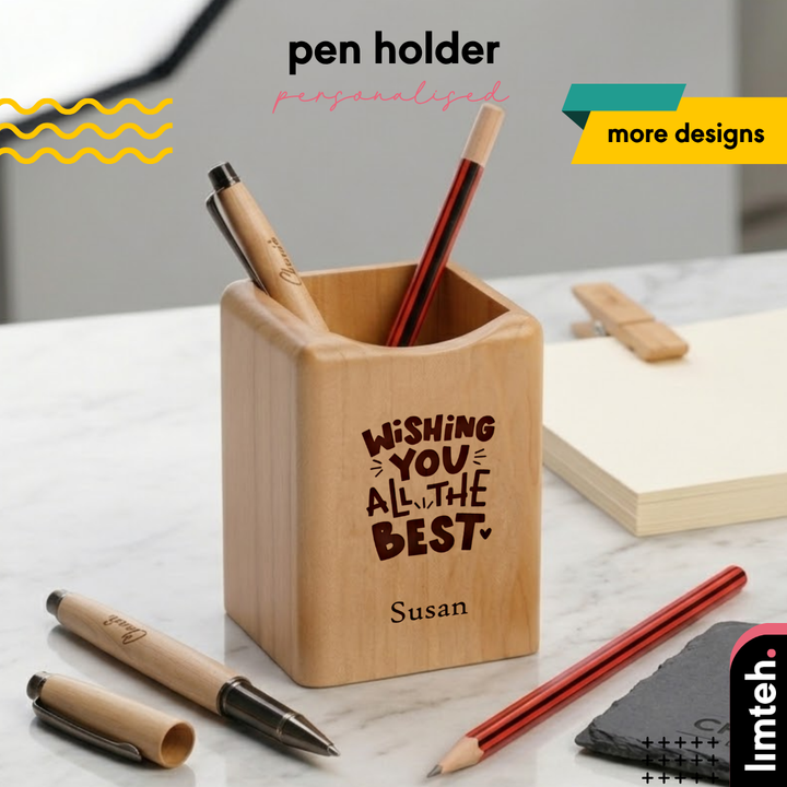Personalised Pen Pencil Holder Wood | Desktop Organizer | Storage Office School Accessories Home Organizer | LIMTEH