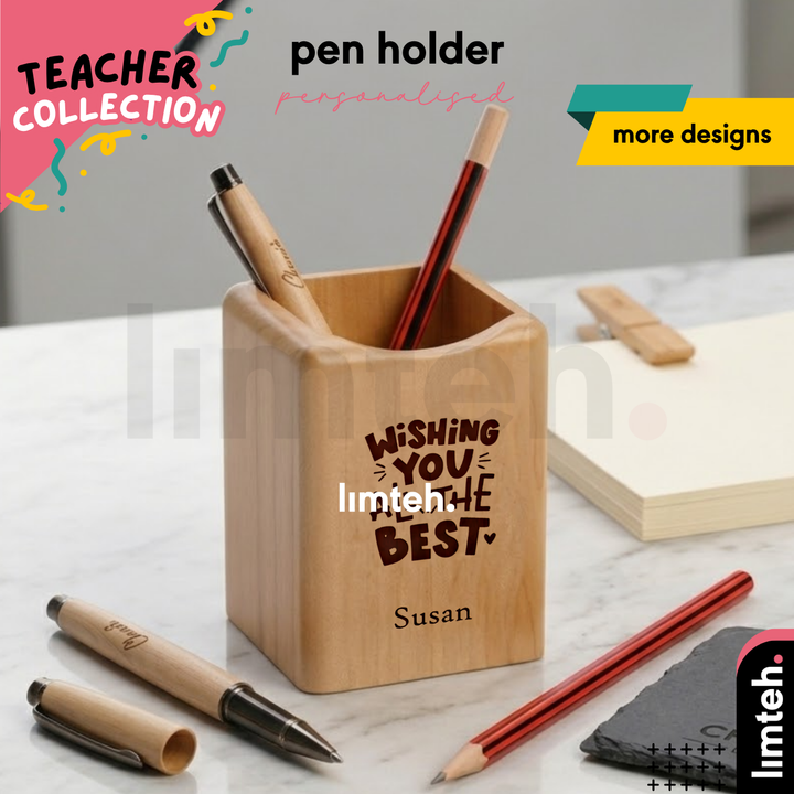 Personalised Pen Pencil Holder Wood | Desktop Organizer | Storage Office School Accessories Home Organizer | LIMTEH