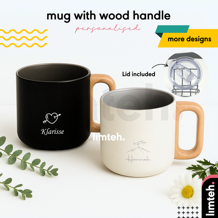 Personalised Wood Handle Mug Insulated Mug Cup | Customised gift | Farewell Christmas Gifts