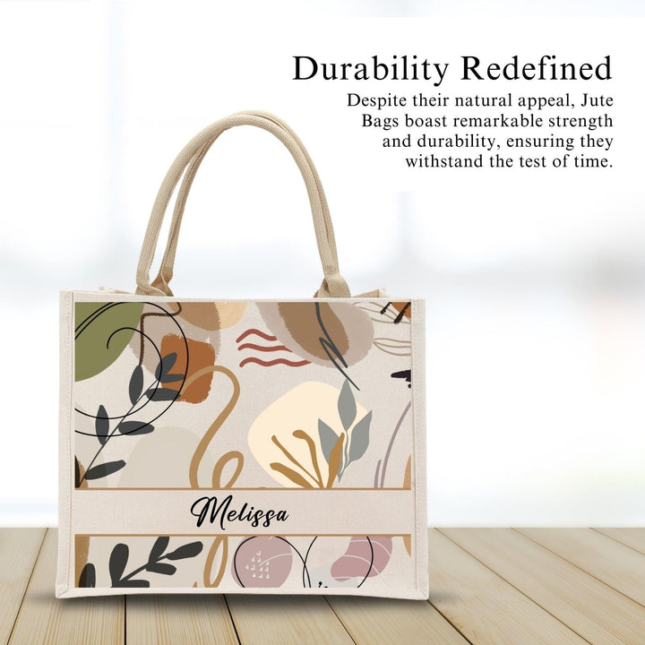 Personalised Abstract Jute Bag | Custom Tote Bag | Customizable Jute Drawstring Bag | Top-handle Bag for Gifts | LIMTEH