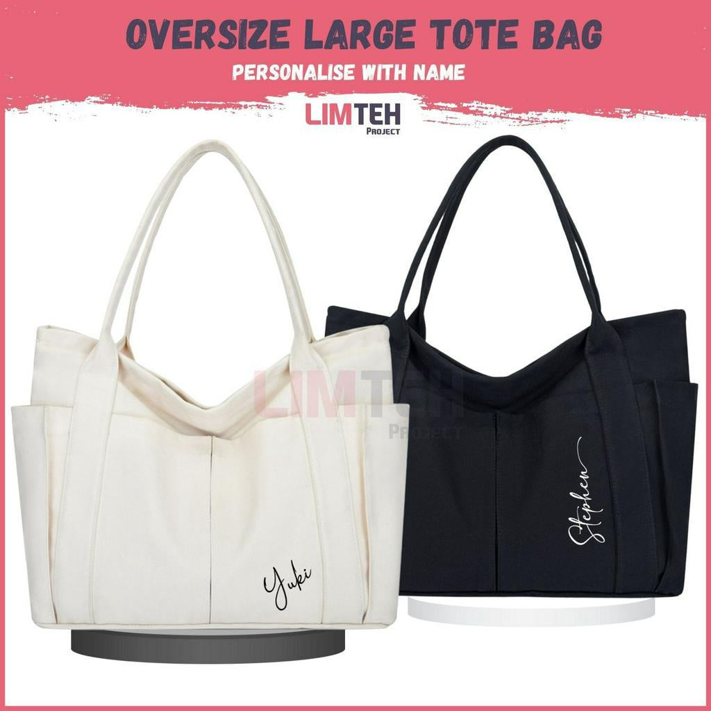 Personalised Oversize Tote Bag with compartments |  Laptop Bag | Canvas Bag | Organiser bag | Shoulder Bag | LIMTEH