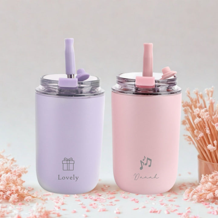 Personalised Engraved Insulated Stainless Steel Coffee Cup With Straw | Farewell Gift | Christmas