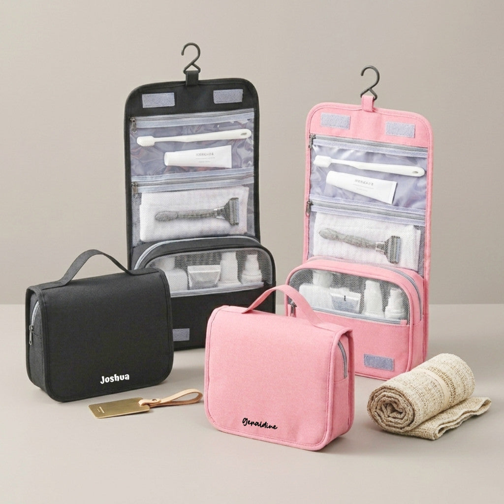 Personalised Toiletries Hook Bag | Portable Travel Organizer | Cosmetic Makeup Bag | Farewell Gift | LIMTEH