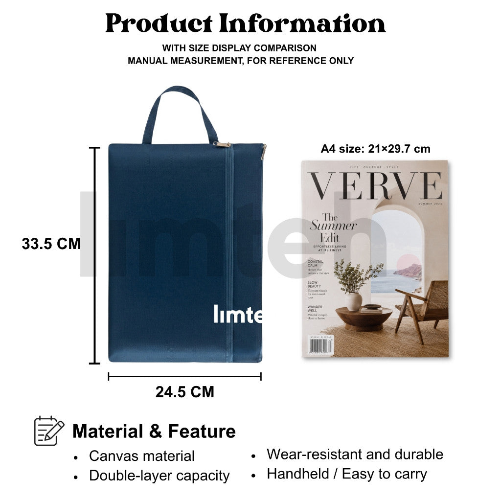 Personalised Canvas Handle Zip Bag | A4 Document Organizer | Durable Handheld File Pouch | Farewell Office Gift | LIMTEH