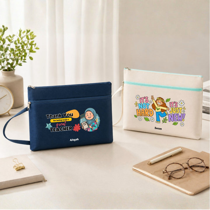 Personalised Canvas Handle Zip Bag | A4 Document Organizer | Durable Handheld File Pouch | Farewell Office Gift | LIMTEH