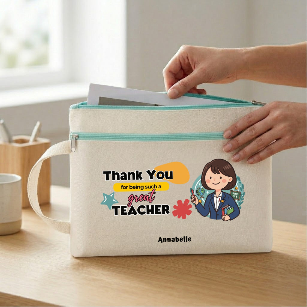 Personalised Canvas Handle Zip Bag | A4 Document Organizer | Durable Handheld File Pouch | Farewell Office Gift | LIMTEH