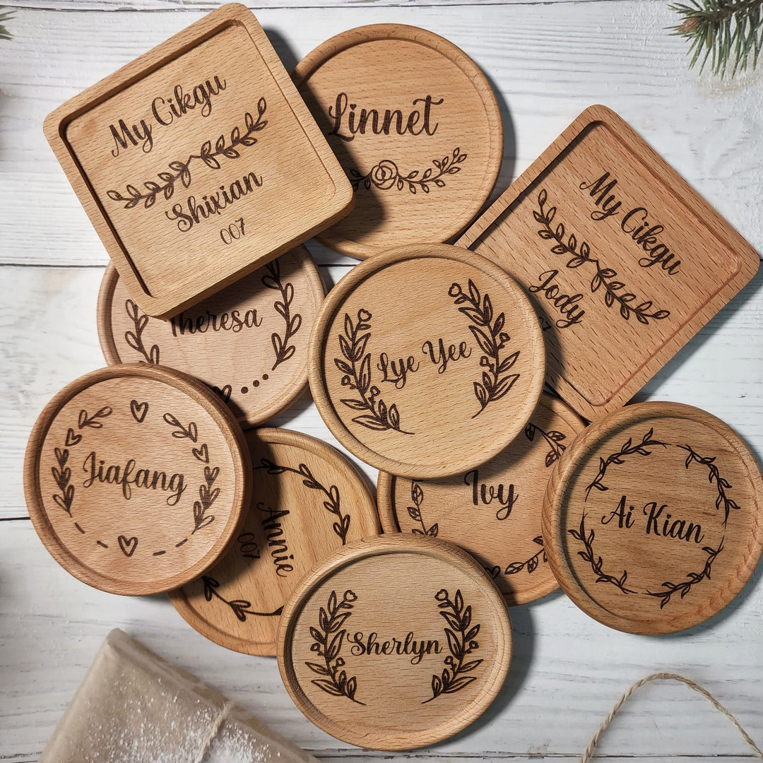 Personalised Wood Cup Coasters | Custom Design | Personalized Engraving Gift |  Customized Wood Children's Day