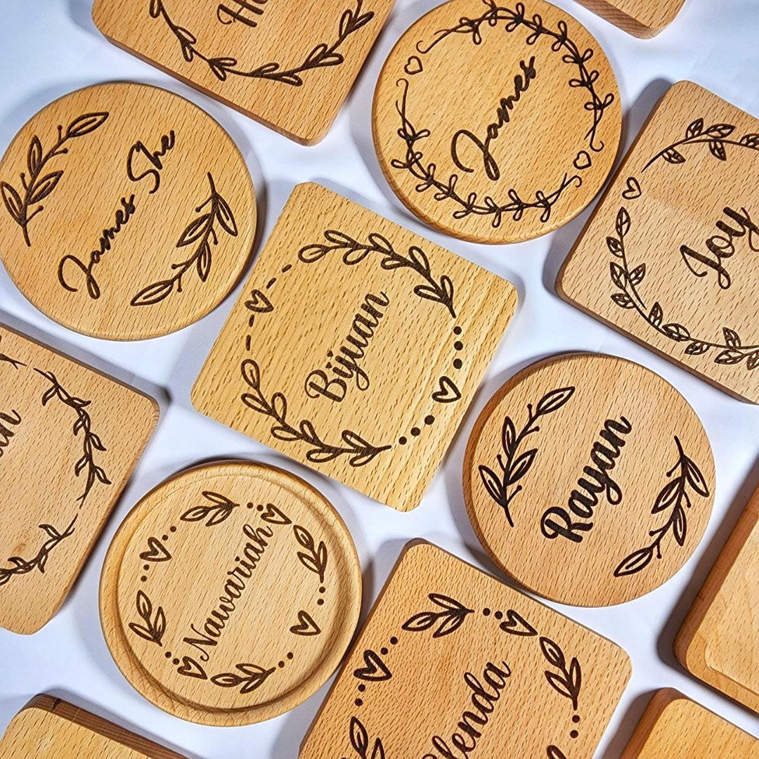 Personalised Wood Cup Coasters | Custom Design | Personalized Engraving Gift |  Customized Wood Children's Day