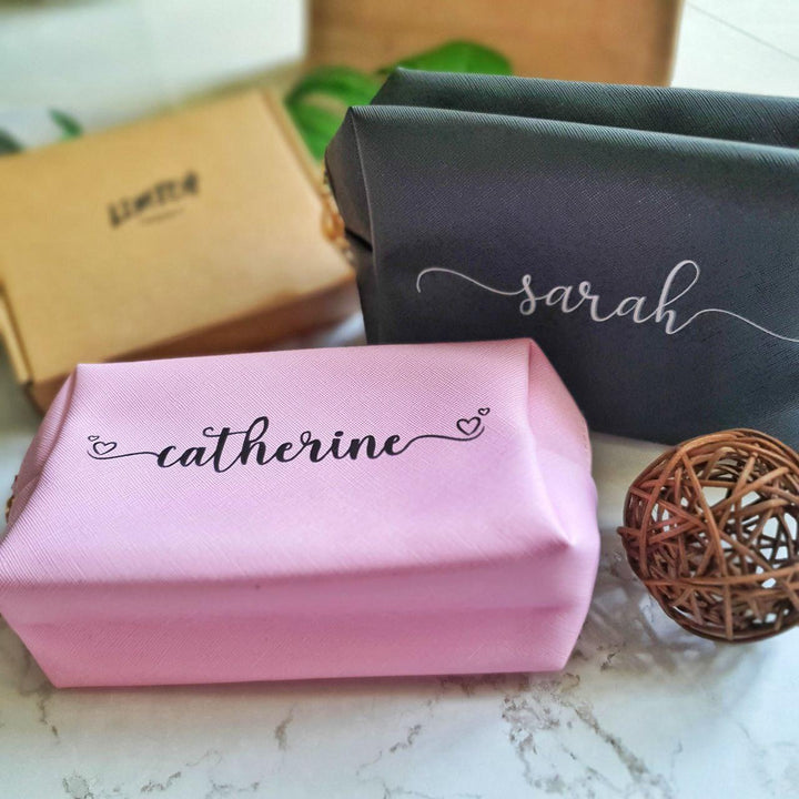 Personalised Macaron Saffiano Leather Pouch | Makeup Bag with Name and inital