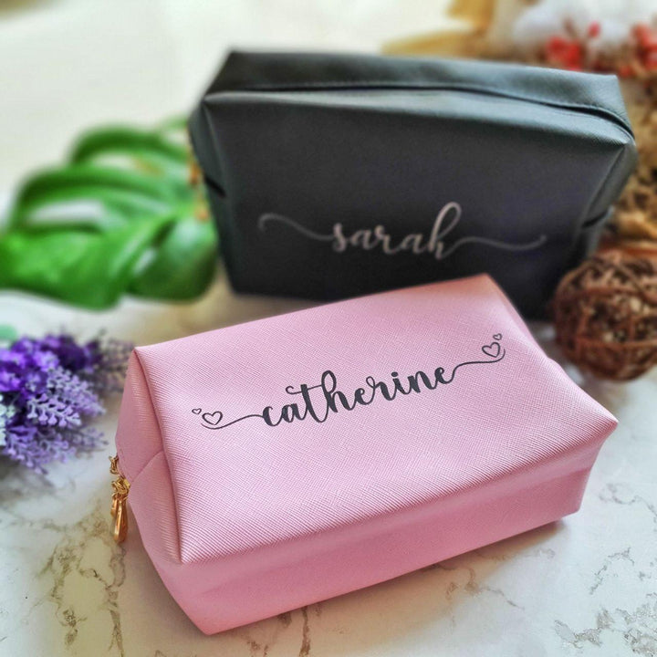 Personalised Macaron Saffiano Leather Pouch | Makeup Bag with Name and inital