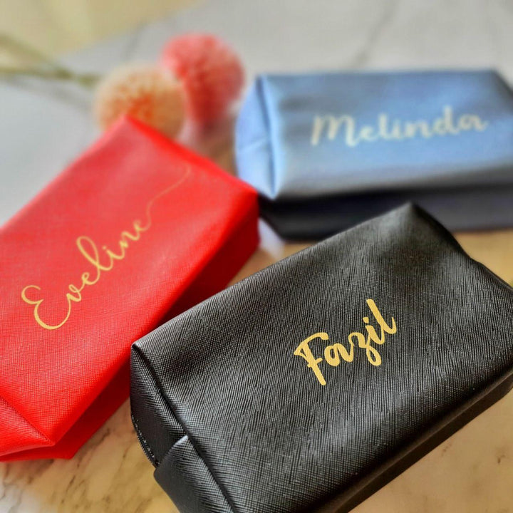 Personalised Macaron Saffiano Leather Pouch | Makeup Bag with Name and inital