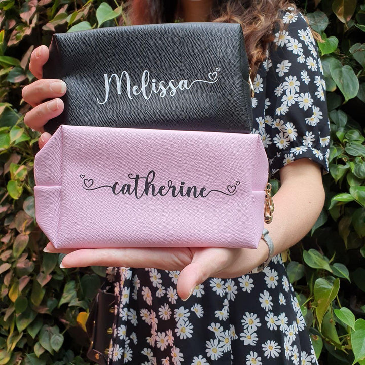 Personalised Macaron Saffiano Leather Pouch | Makeup Bag with Name and inital