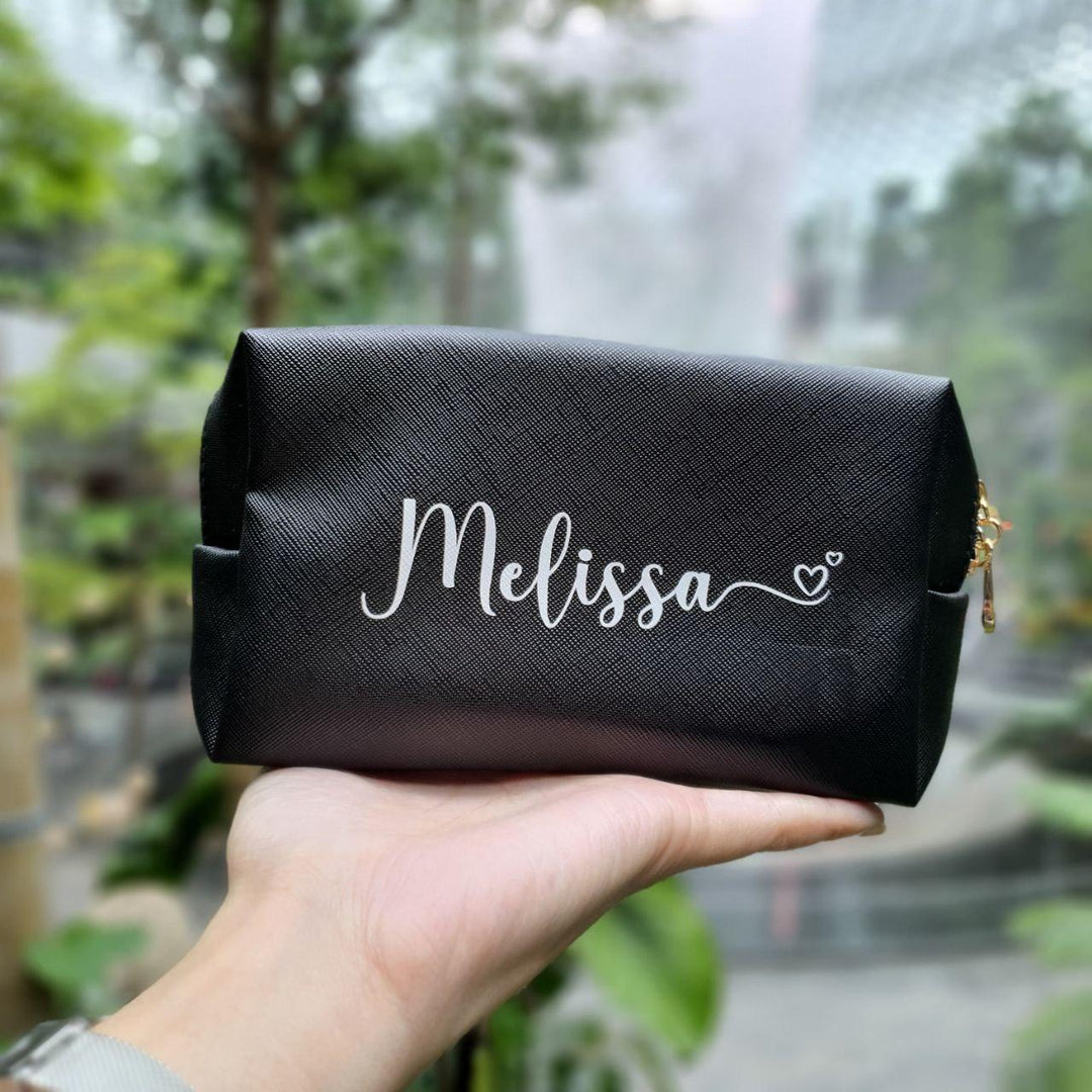 Personalised Macaron Saffiano Leather Pouch | Makeup Bag with Name and inital