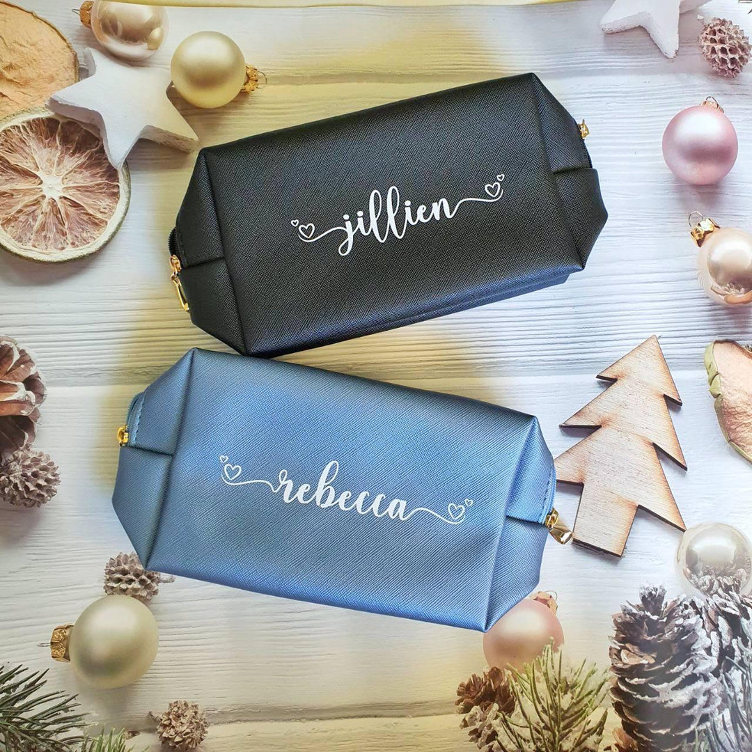 Personalised Macaron Saffiano Leather Pouch | Makeup Bag with Name and inital