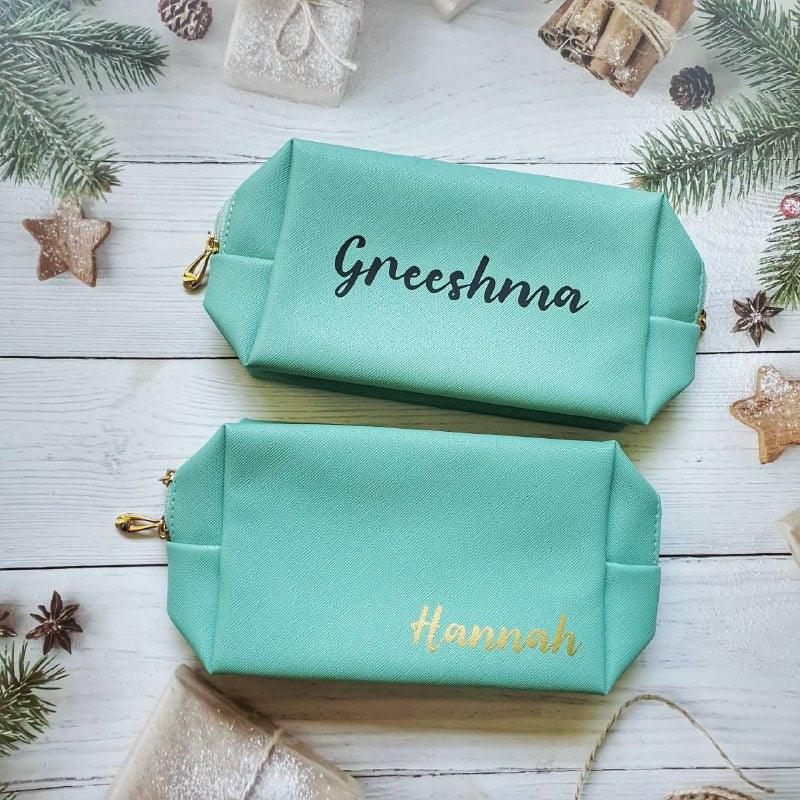 Personalised Macaron Saffiano Leather Pouch | Makeup Bag with Name and inital