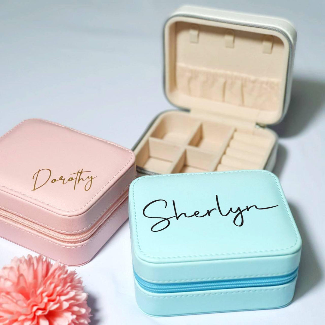 Personalised Portable Jewelry Box | Mini Travel Jewellery Storage Case | Velvet Rings Earrings Necklace Organizer