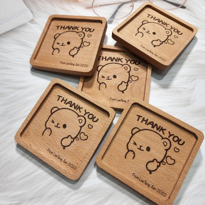 Personalised Wood Cup Coasters | Custom Design | Personalized Engraving Gift |  Customized Wood Children's Day