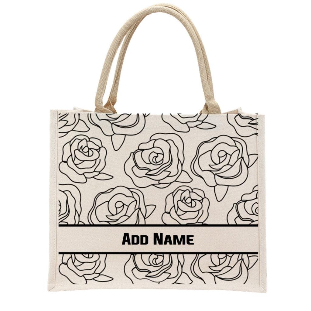 Personalised Floral Jute Bag | Custom Tote Bag | Customizable Jute Drawstring Bag | Top-handle Bag for Gifts| LIMTEH