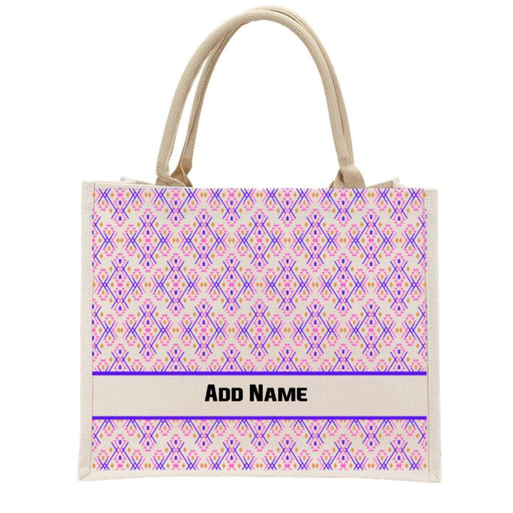 Personalised Geometric Jute Bag | Custom Tote Bag | Customizable Jute Drawstring Bag | Top-handle Bag for Gifts | LIMTEH