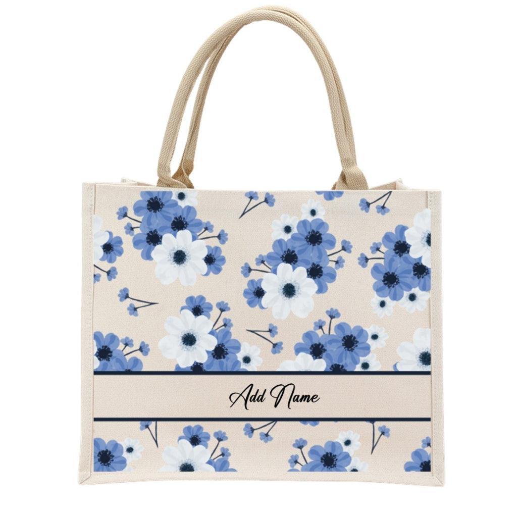 Personalised Floral Jute Bag | Custom Tote Bag | Customizable Jute Drawstring Bag | Top-handle Bag for Gifts| LIMTEH