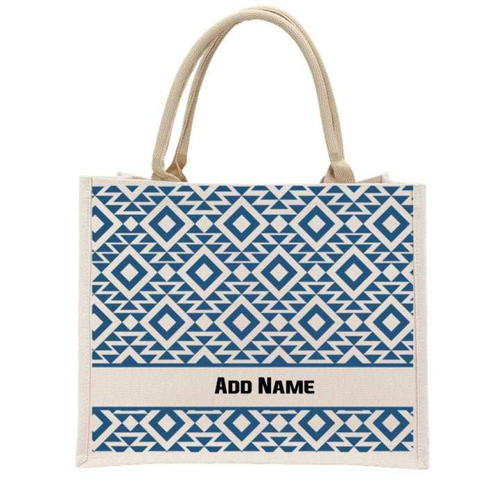 Personalised Geometric Jute Bag | Custom Tote Bag | Customizable Jute Drawstring Bag | Top-handle Bag for Gifts | LIMTEH