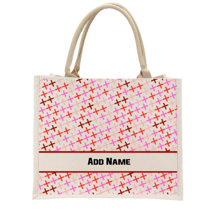 Personalised Geometric Jute Bag | Custom Tote Bag | Customizable Jute Drawstring Bag | Top-handle Bag for Gifts | LIMTEH