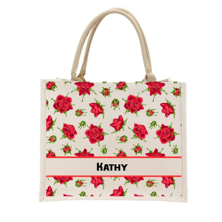 Personalised Floral Jute Bag | Custom Tote Bag | Customizable Jute Drawstring Bag | Top-handle Bag for Gifts| LIMTEH